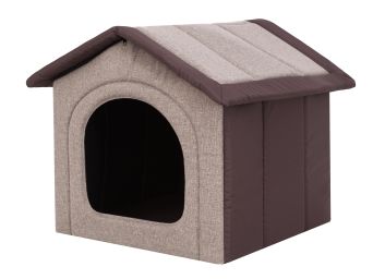 Hundehütte mit Hundebett "Inari", verschiedene Größen, Farbe cappuccino mit braun