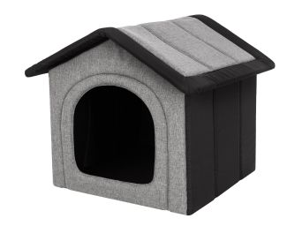 Hundehütte mit Hundebett "Inari", verschiedene Größen, Farbe grau mit schwarz